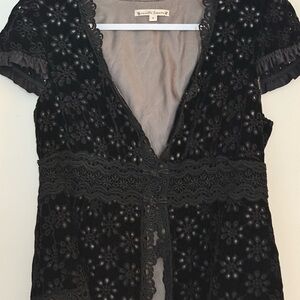 Nanette Lepore Black velvet floral cutout Blouse